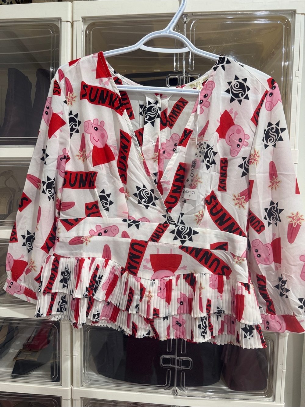 Red & White Printed Ruffle Peplum Blouse